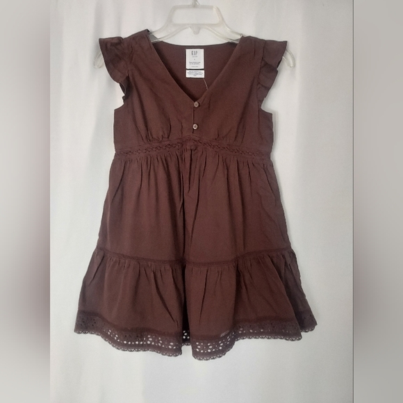 Gap Teen Cap Sleeves Brown Tiered Dress. Size  8 - Picture 1 of 7